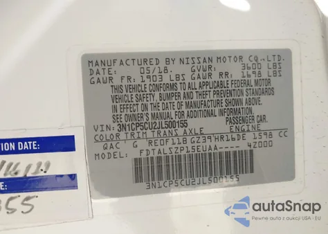 2018 Nissan Kicks Sv from USA, damaged, VIN 3N1CP5CU2JL500155